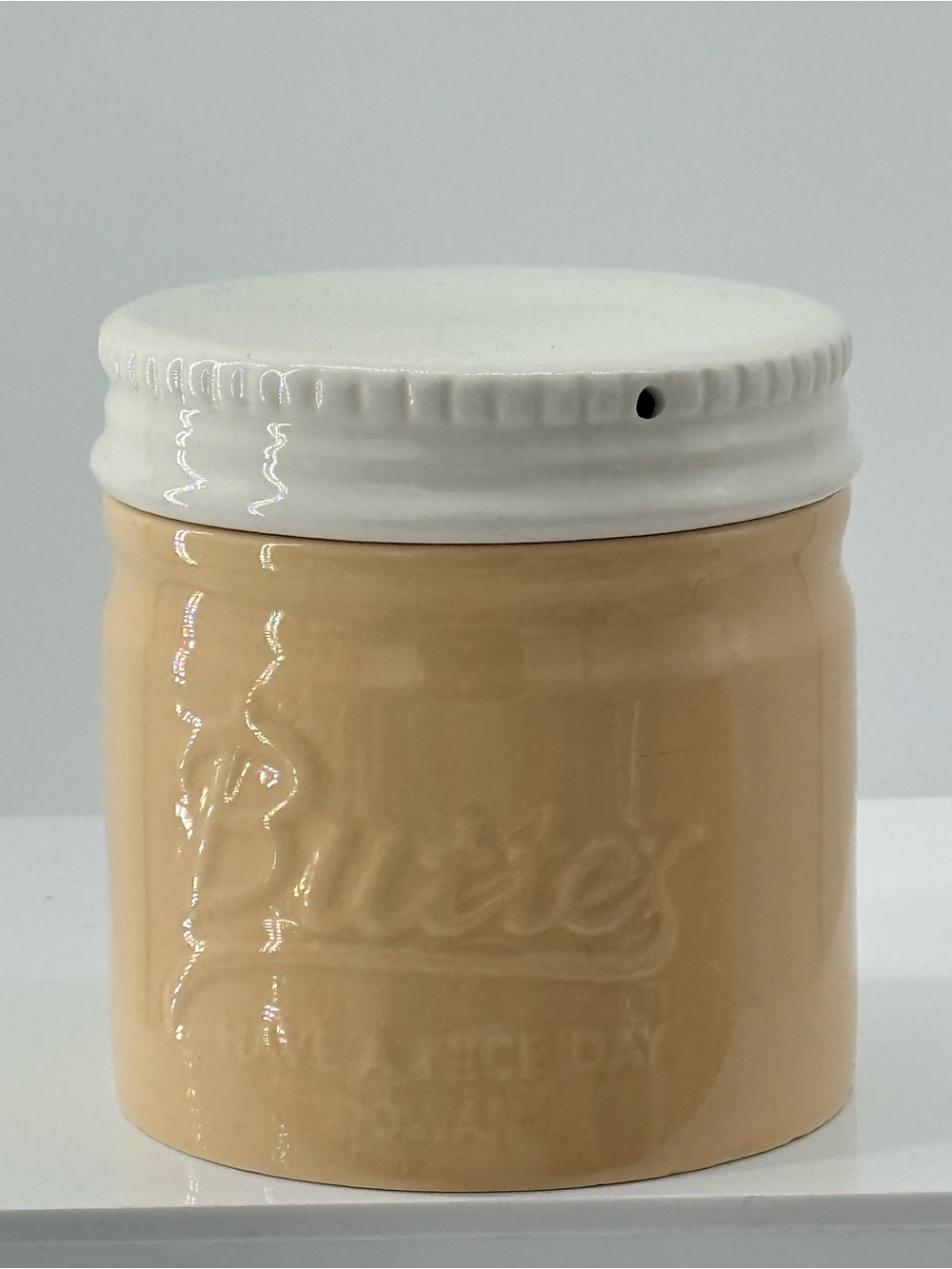 Neutral Cream Ceramic Storage Jar with White Lid - Unbranded
